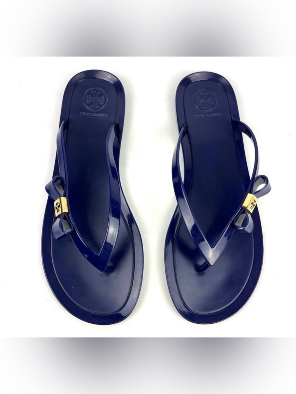 TORY BURCH Michaela Bow Blue Jelly Flip Flops Sz 8